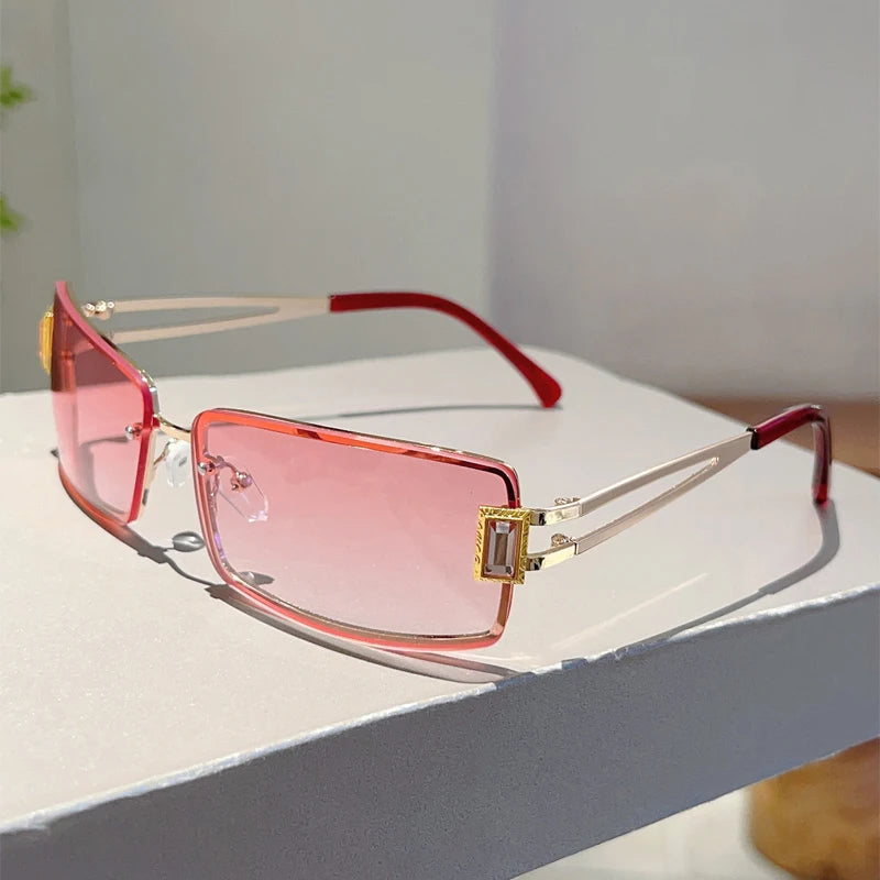 Unisex Rectangle Metal Gradient Sunglasses