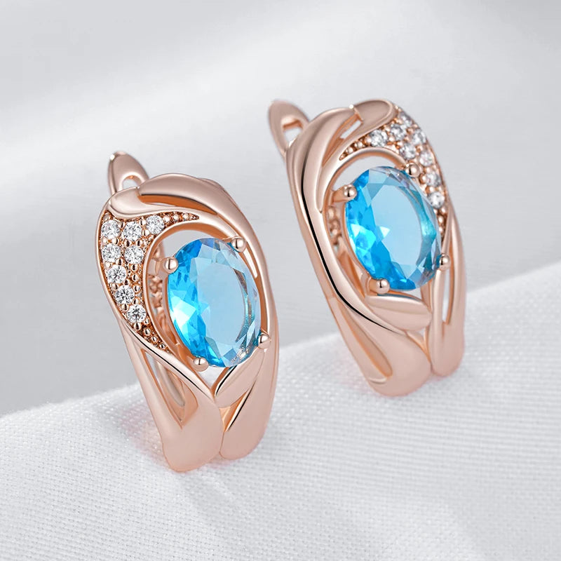 Rose Gold Drop Earrings - Dazzling Blue Zircon Bridal Wedding Jewelry