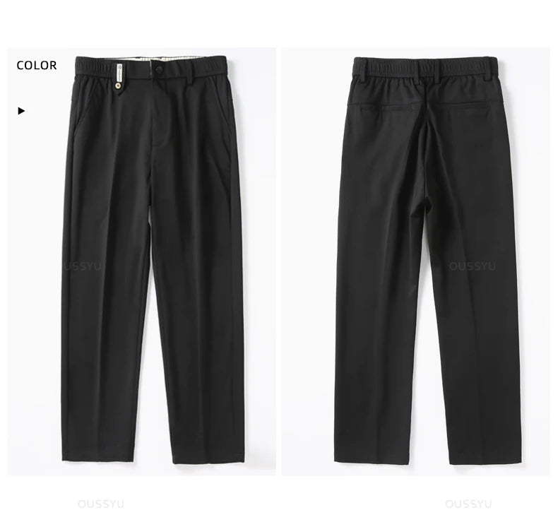 Men's Ankle-Length Straight Leg Trousers | Elastic Waist | Sash Detail | Midweight | All Season | Smart Casual