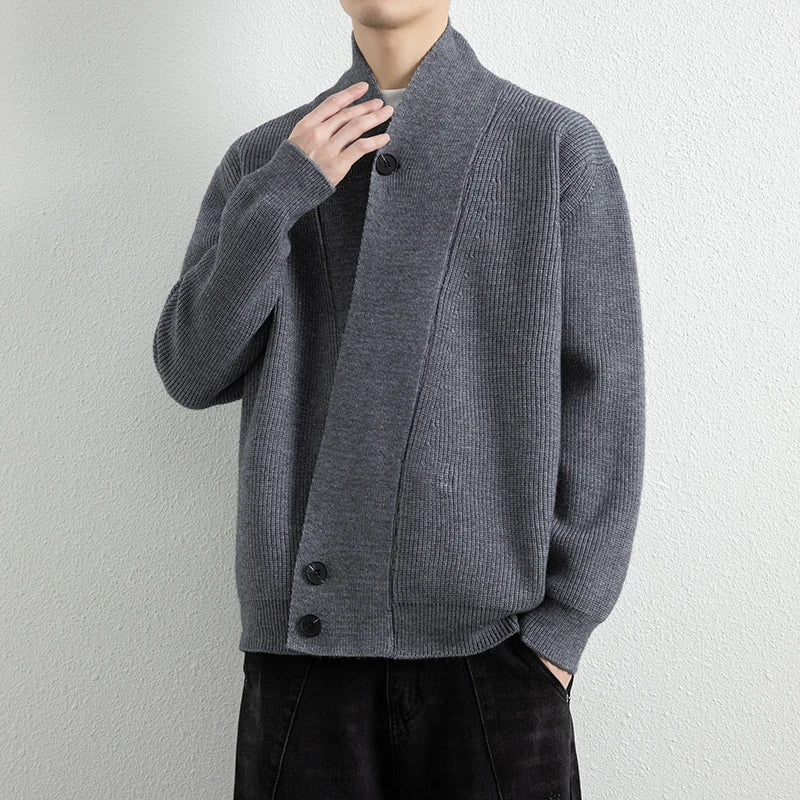 Men's V-Neck Knit Cardigan - Loose Fit Solid Colour Sweatercoat for Spring Autumn