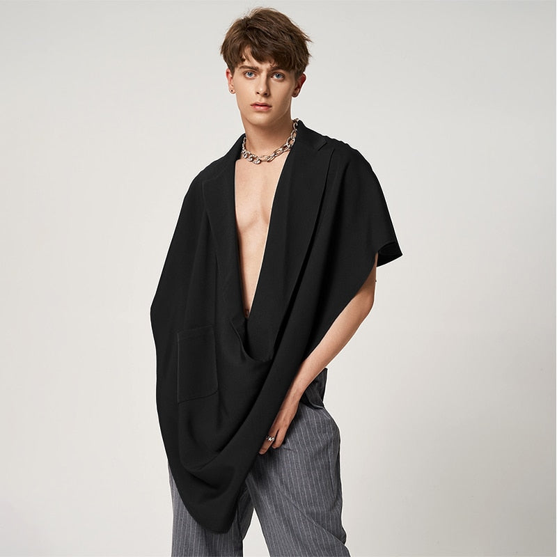 Men's Lapel Sleeveless Irregular Loose Cloak S-5XL