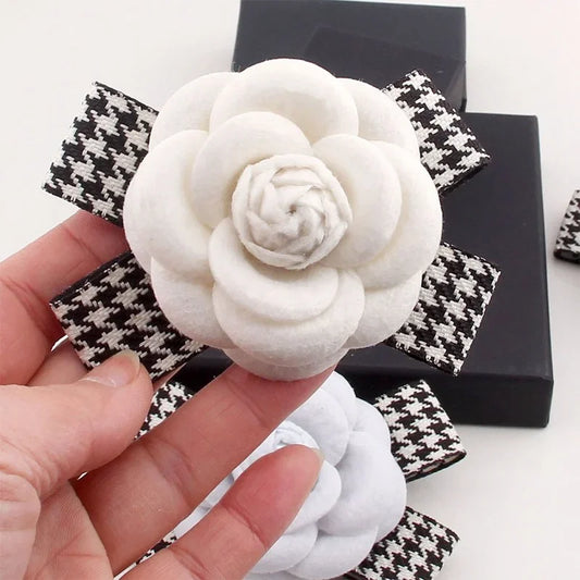 Retro Camellia Flower Brooch - Fabric Bow Lapel Pin for Women