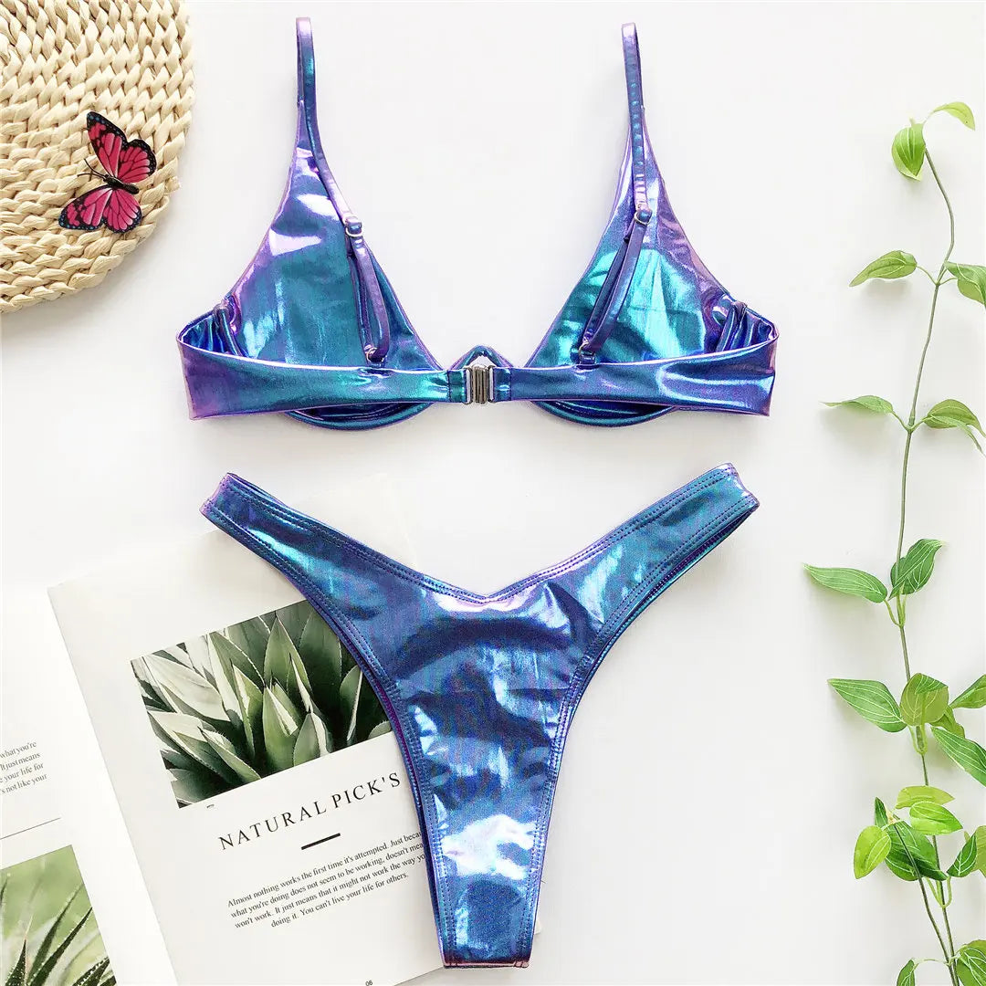 Women's V-Bar Underwired Bikini Set | V-Shape Wire Padded Two-Piece Swimwear