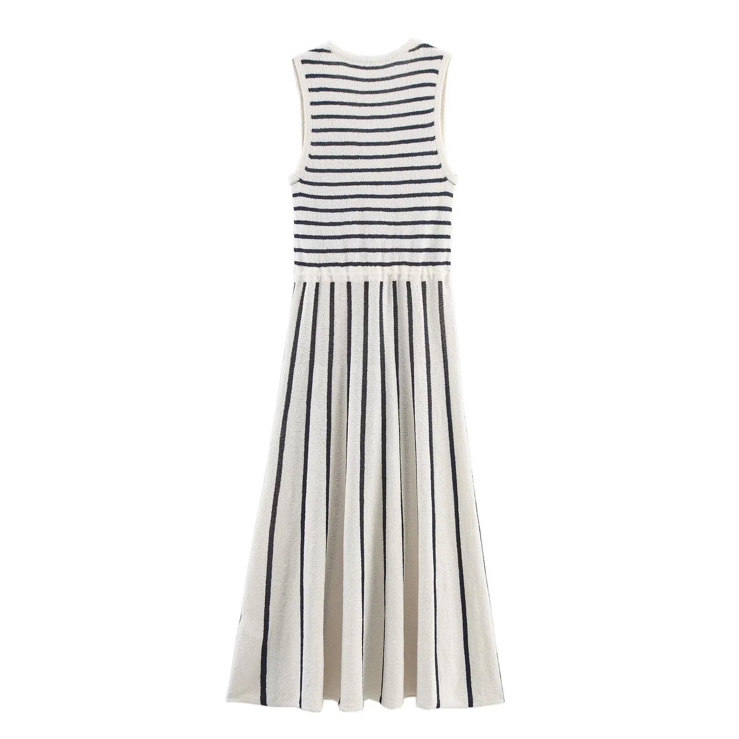 Women's Slim Fit Striped Knitted Dress - Elegant Patchwork Design Summer Dress