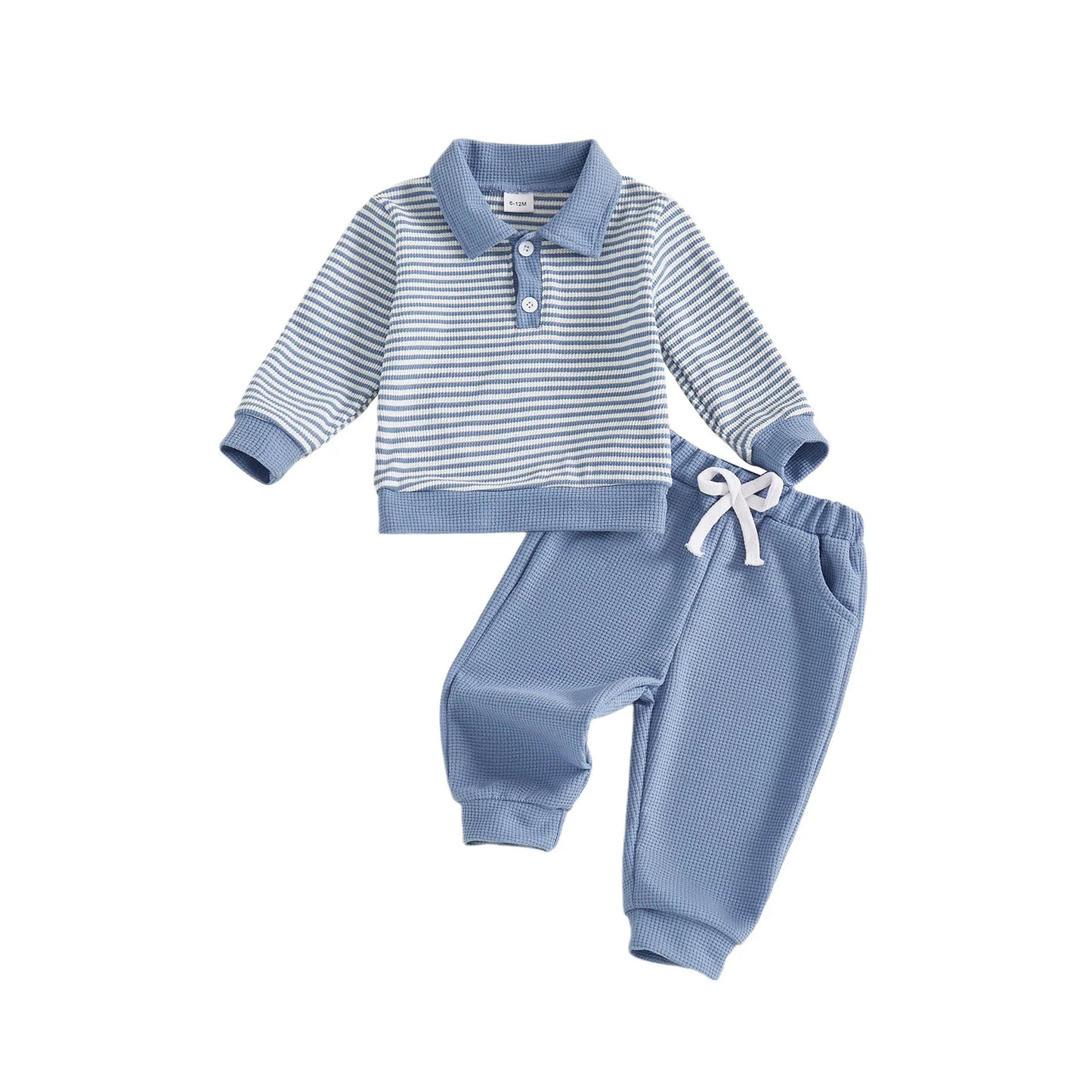 Baby Boys Striped Outfit Set - Long Sleeve Lapel Top with Pants (0-4Y)