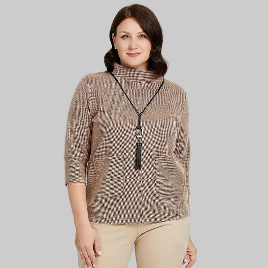 Women's Oversized Knitted Jumper with Stand-Up Collar & Pockets