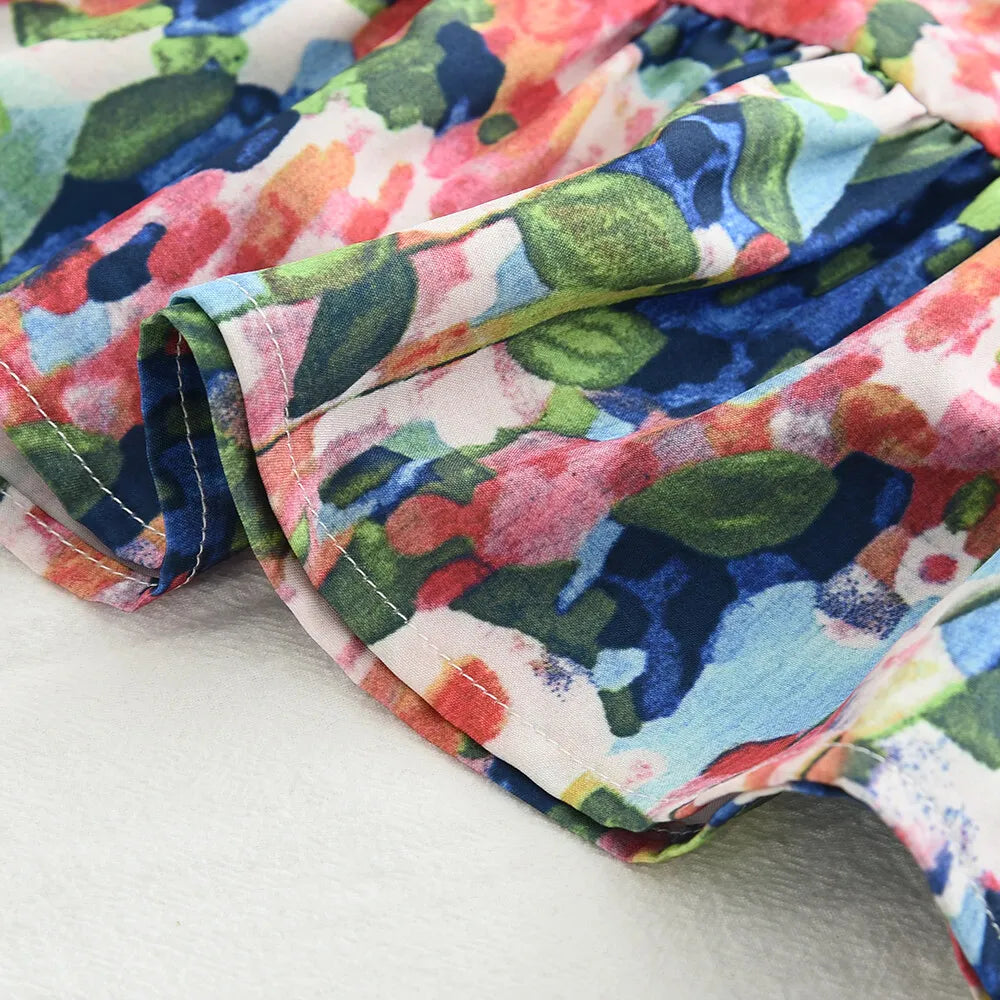 3-7 Years Baby Girl's Summer Floral Suspender Dress with Bag 2 Pieces Set