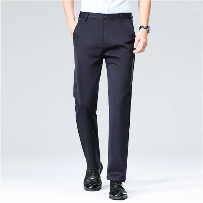 Straight Suit Pants - Smart Casual Office Trousers Solid Colour