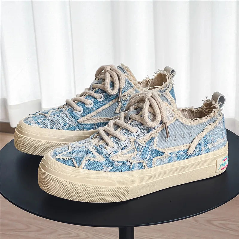 Men's Casual Denim Sneakers - Stars Platform Skateboard Shoes