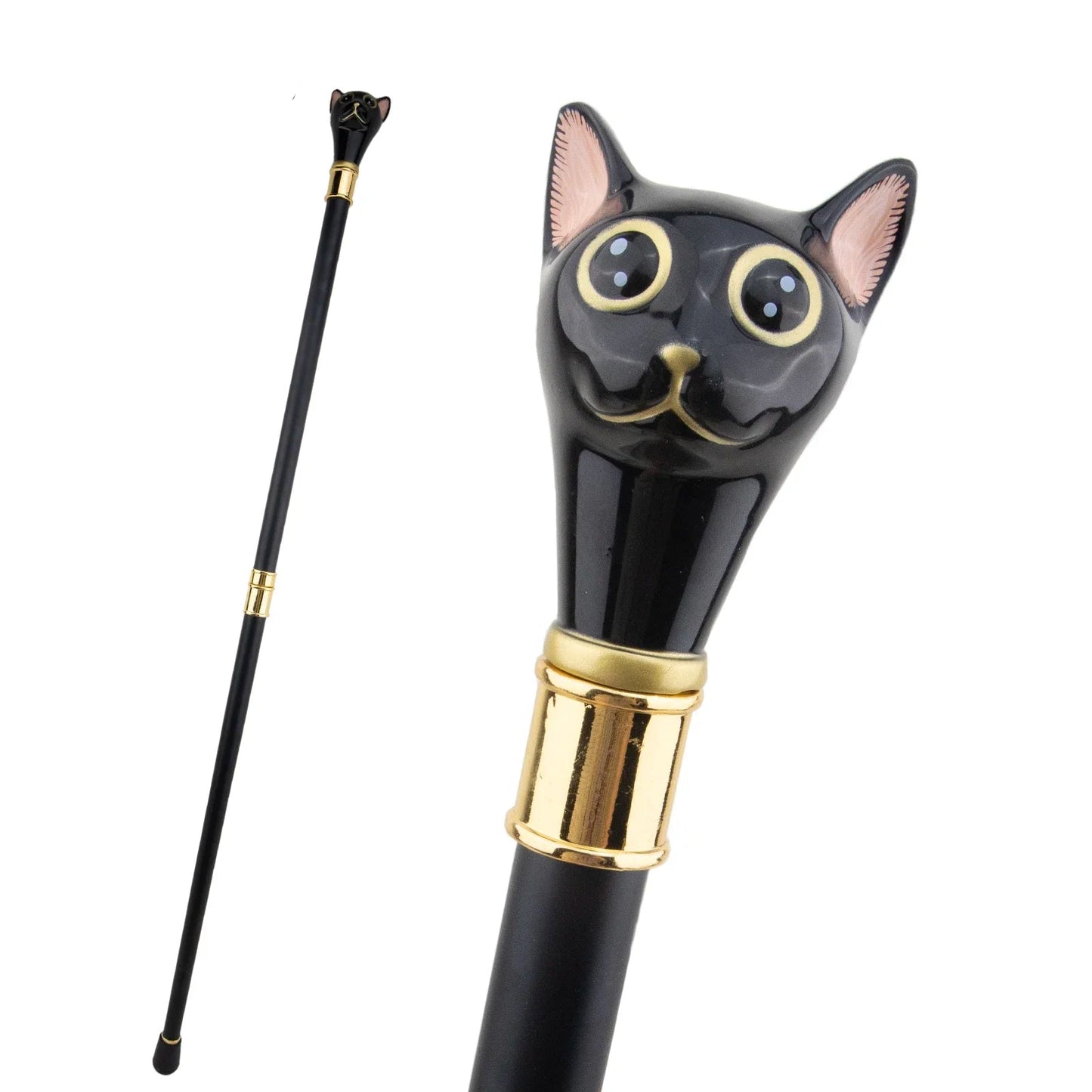 Black Golden Cat Gentleman Kitten Walking Cane  Walking Stick Gentleman Crosier Knob Walking Stick 93cm