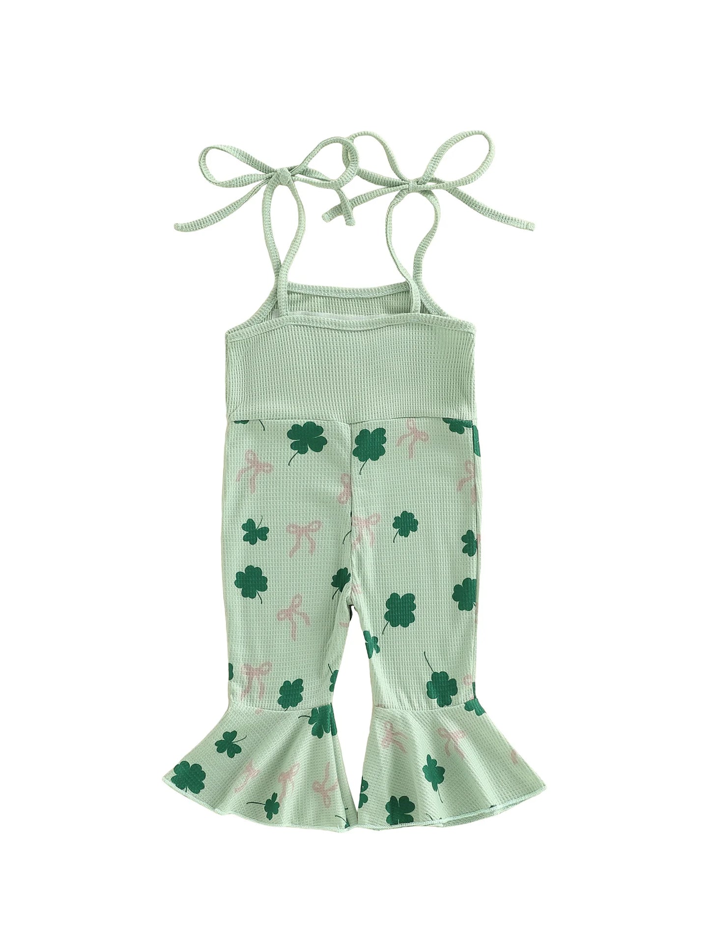 Toddler Kids Irish Flare Pants Overalls - Four-Leaf Clover Bell Bottom Jumpsuit 0-4Y
