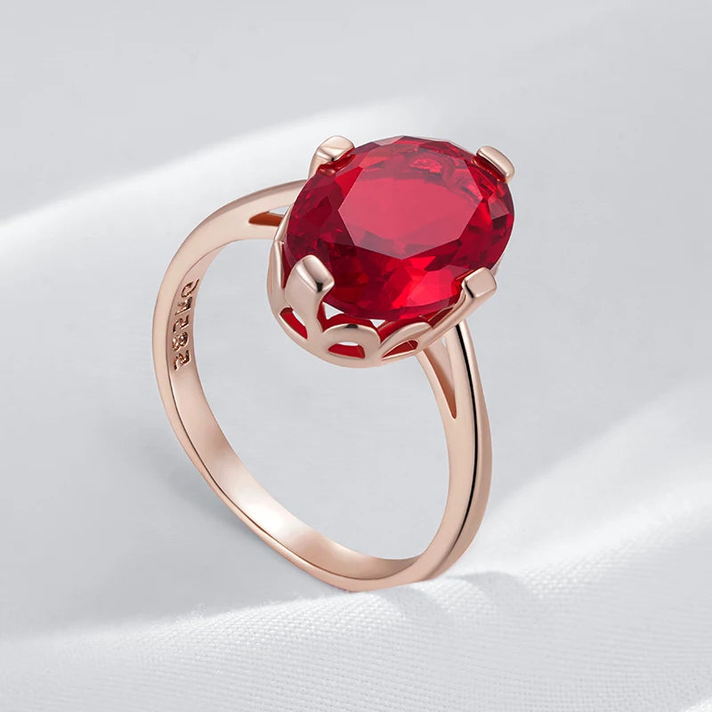 Shiny Oval Red Zircon Pendant Necklace - Rose Gold