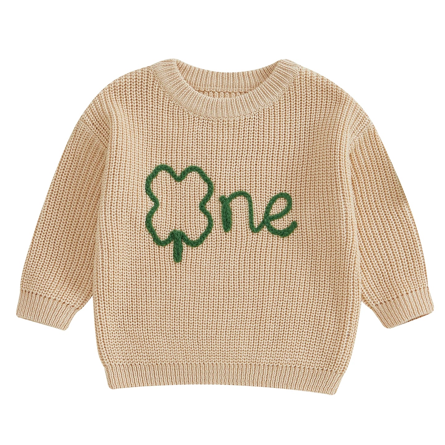 Baby Boys Girls Birthday Sweater 0-18M Clover Letter Embroidery Long Sleeve Pullover Knitwear