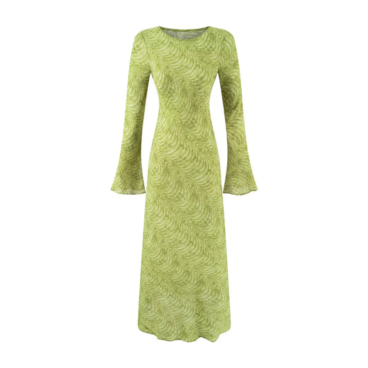 Women's Elegant Trumpet Long Sleeve Dress - Waist Cinching Design with Hip Hugging Silhouette