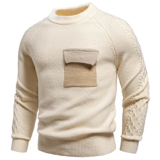 Round Neck Patchwork Pocket Knit Pullover