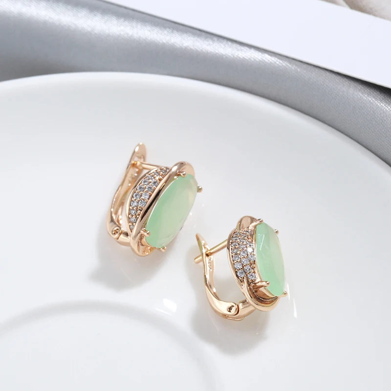 Emerald Cut Oval Natural Zircon Drop Earrings Women 585 Rose Gold Colour