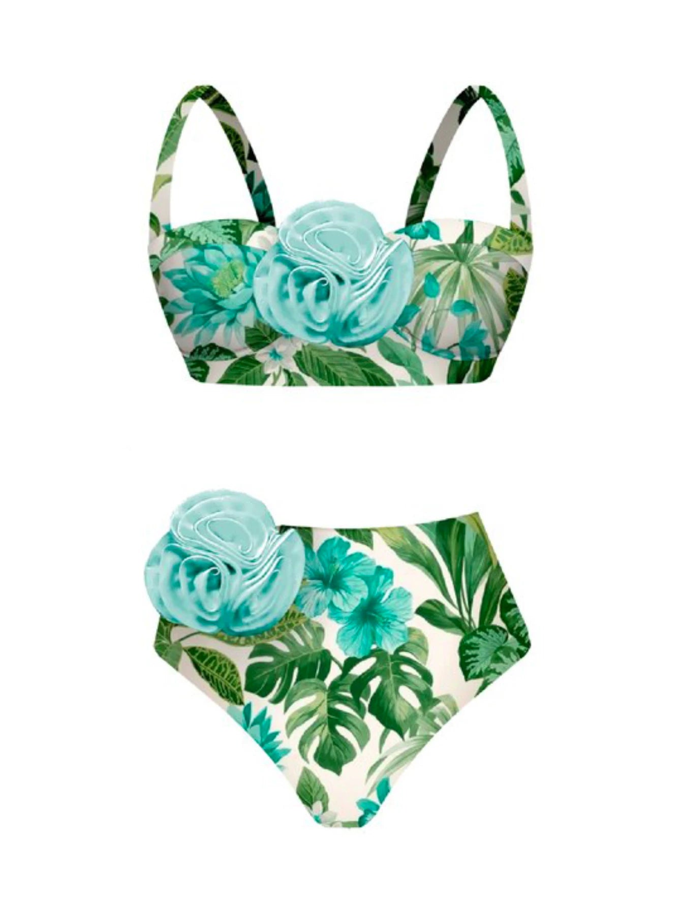 Women's Summer 3D Flower Bikini Suit High Waist Swimwear Swimsuit Beachwear Set