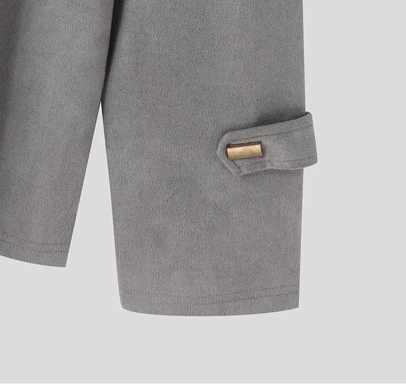 Men's Solid Simple Metal Buckle Design Jacket Coat Long Sleeved Jacket
