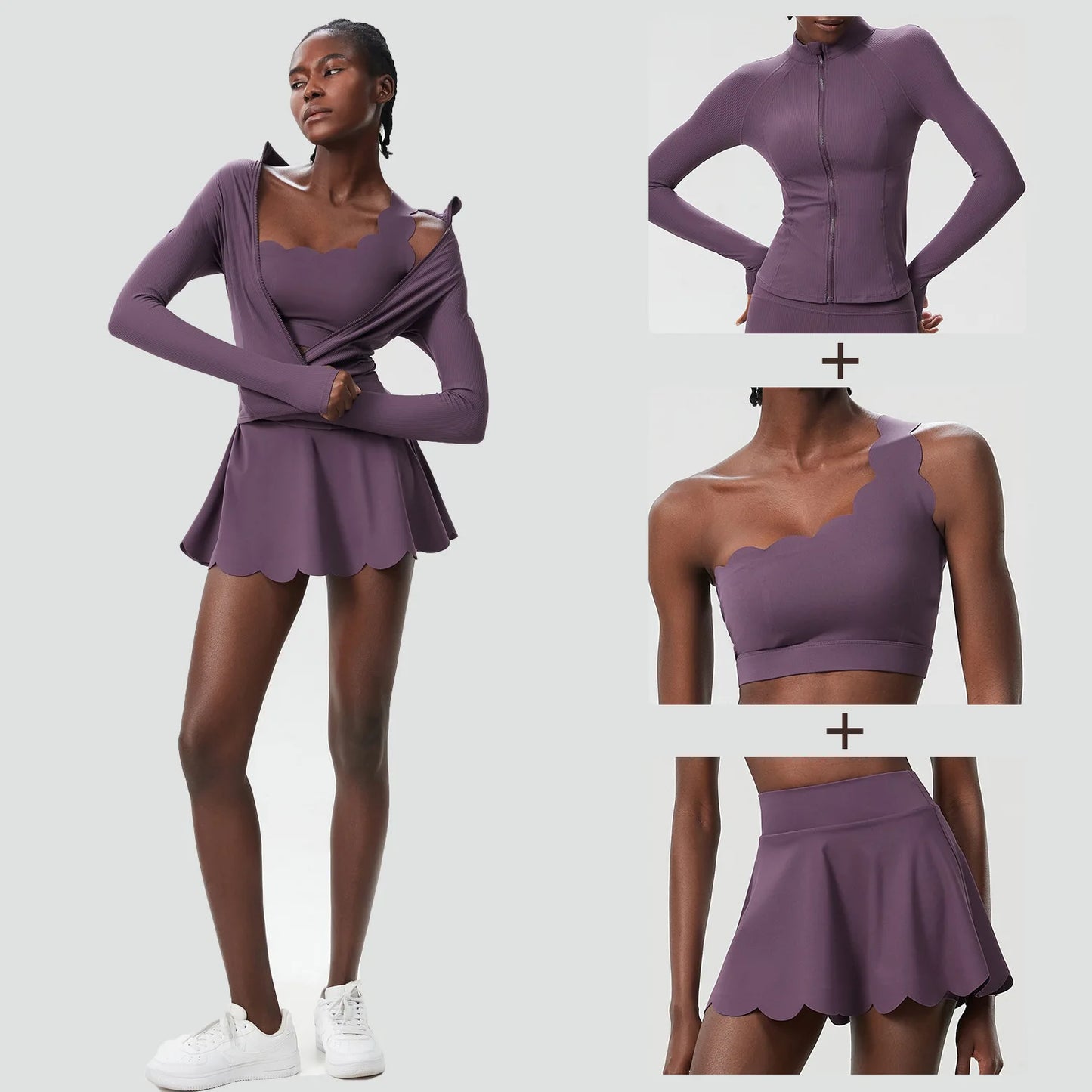 Women's 3-Piece Fitness Set with Tennis Skirt