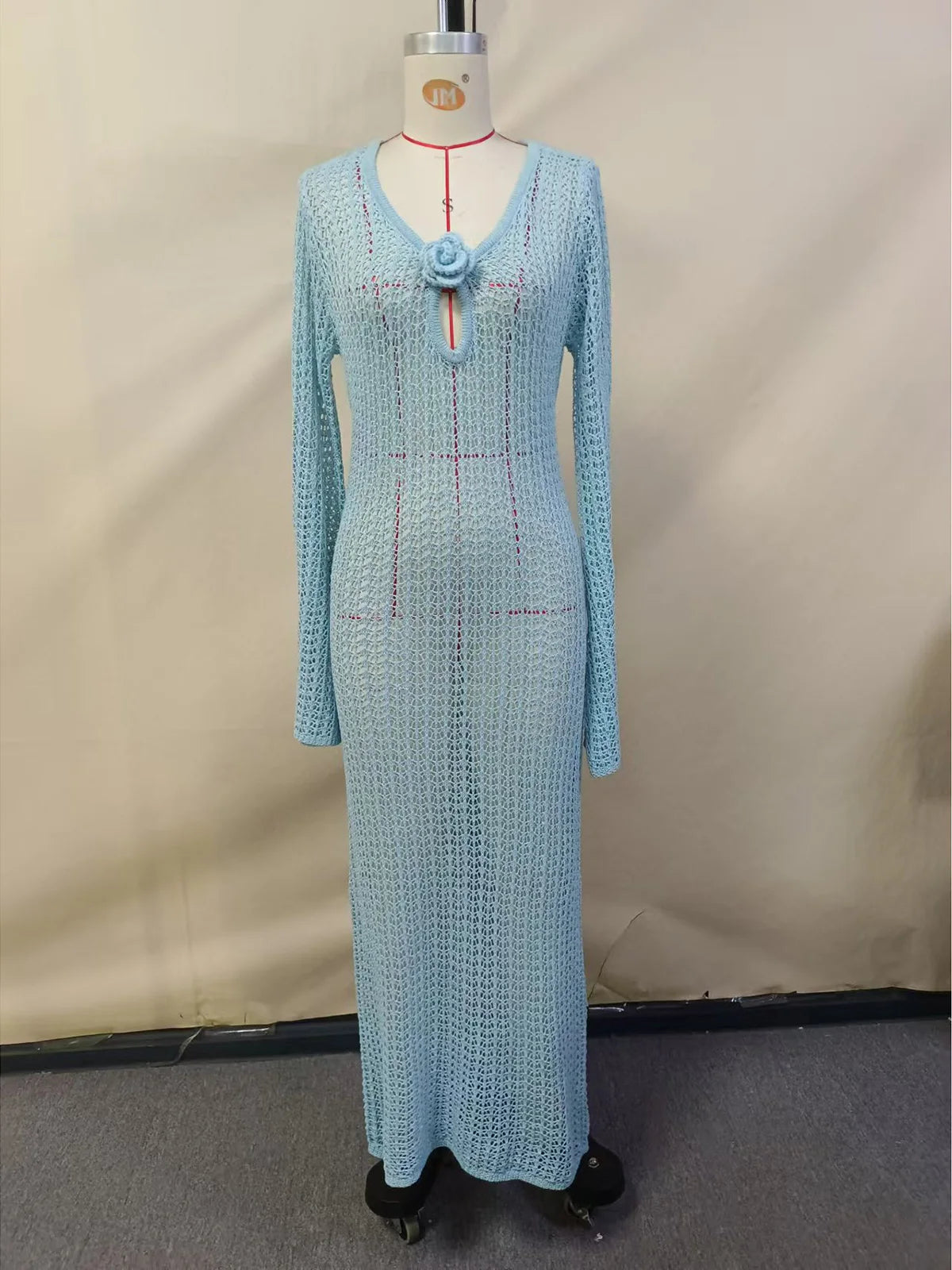 3D Flower V Neck Crochet Knitted Beach Cover Up Tunic