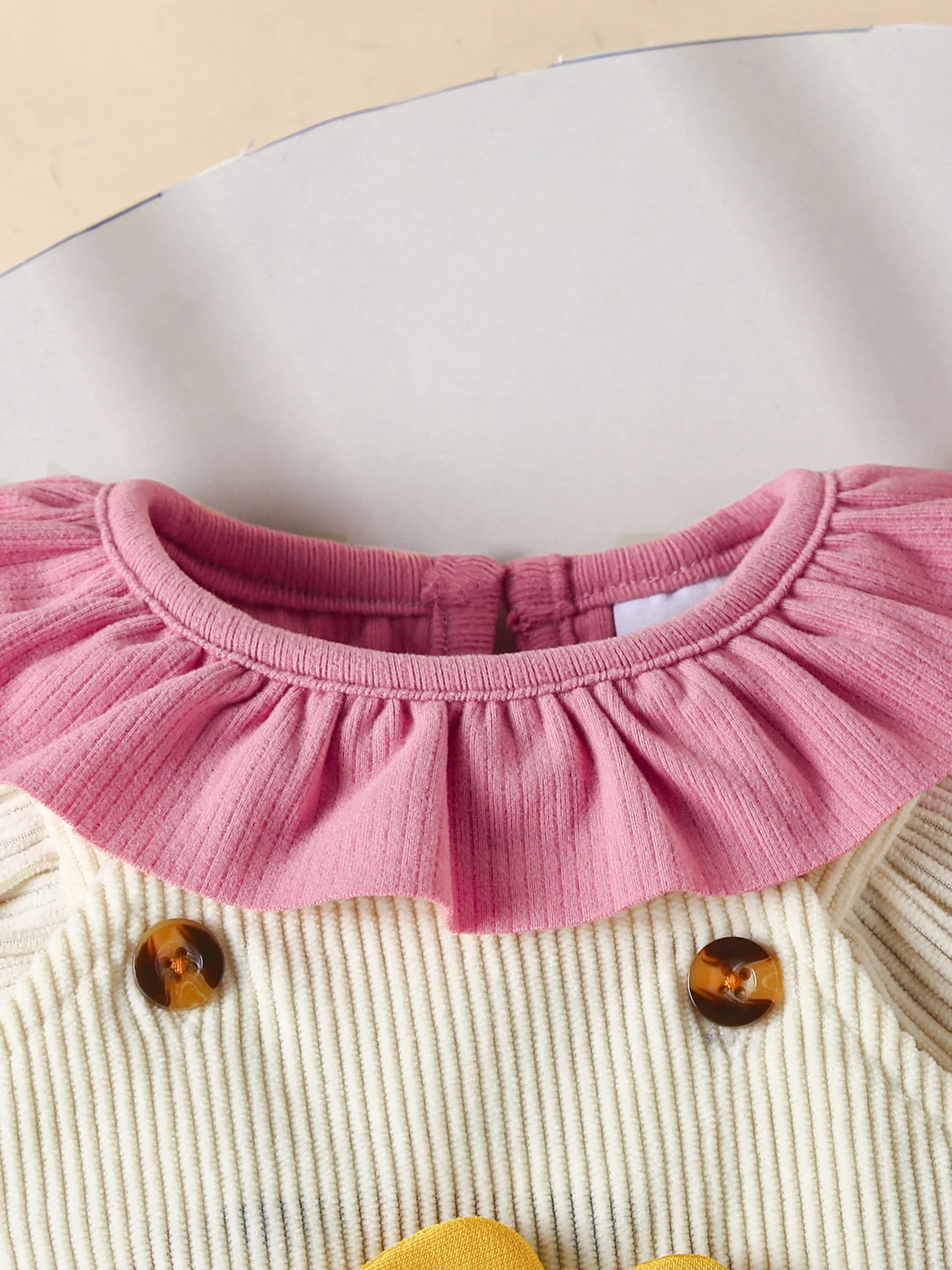 Baby Girls Sunflower Embroidery Outfit Set - Ruffled Long Sleeve Romper Dress & Bow Headband (0-18M)