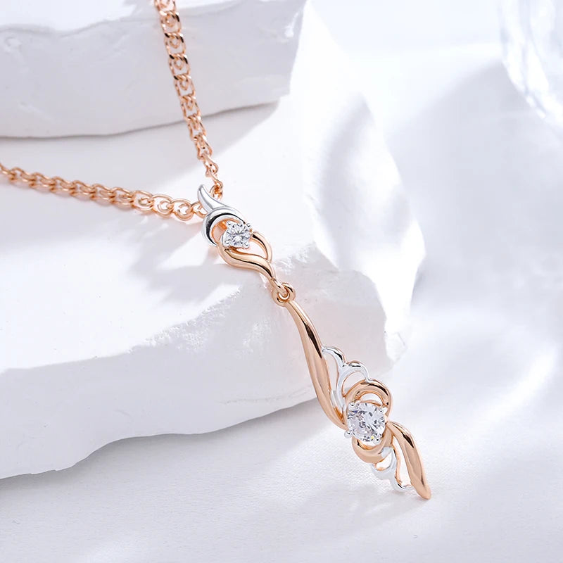 Women's 585 Rose Gold Silver Colour Mix Boho Unique Flower Shape Pendant Necklace
