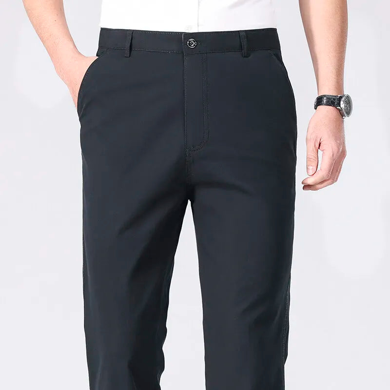 Men's Spring Summer Cotton Smart Casual Lightweight Zipper Fly Straight Breathable Trousers