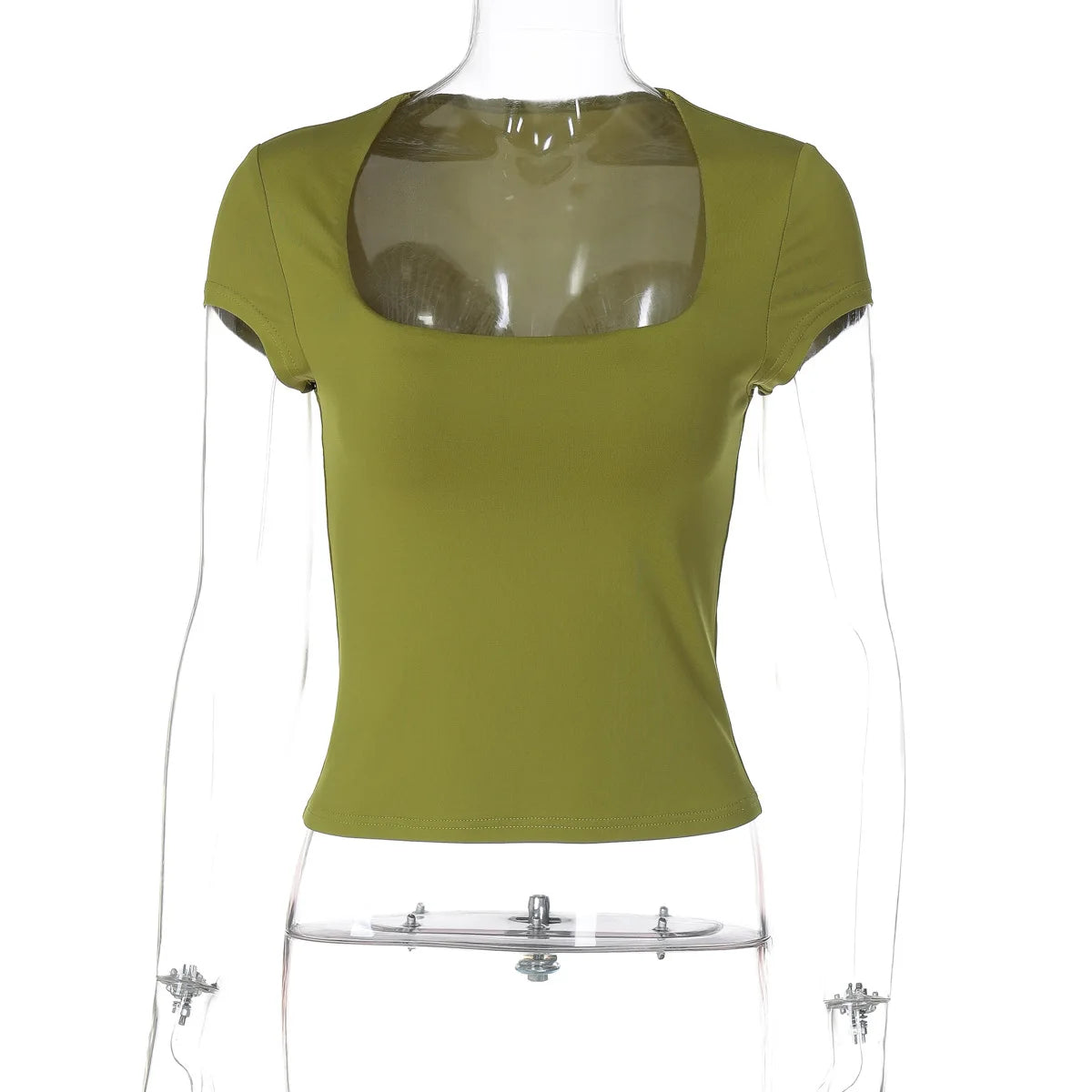 Women's Y2K Square Collar Cropped Top - Short Sleeve Slim Fit Summer Tee