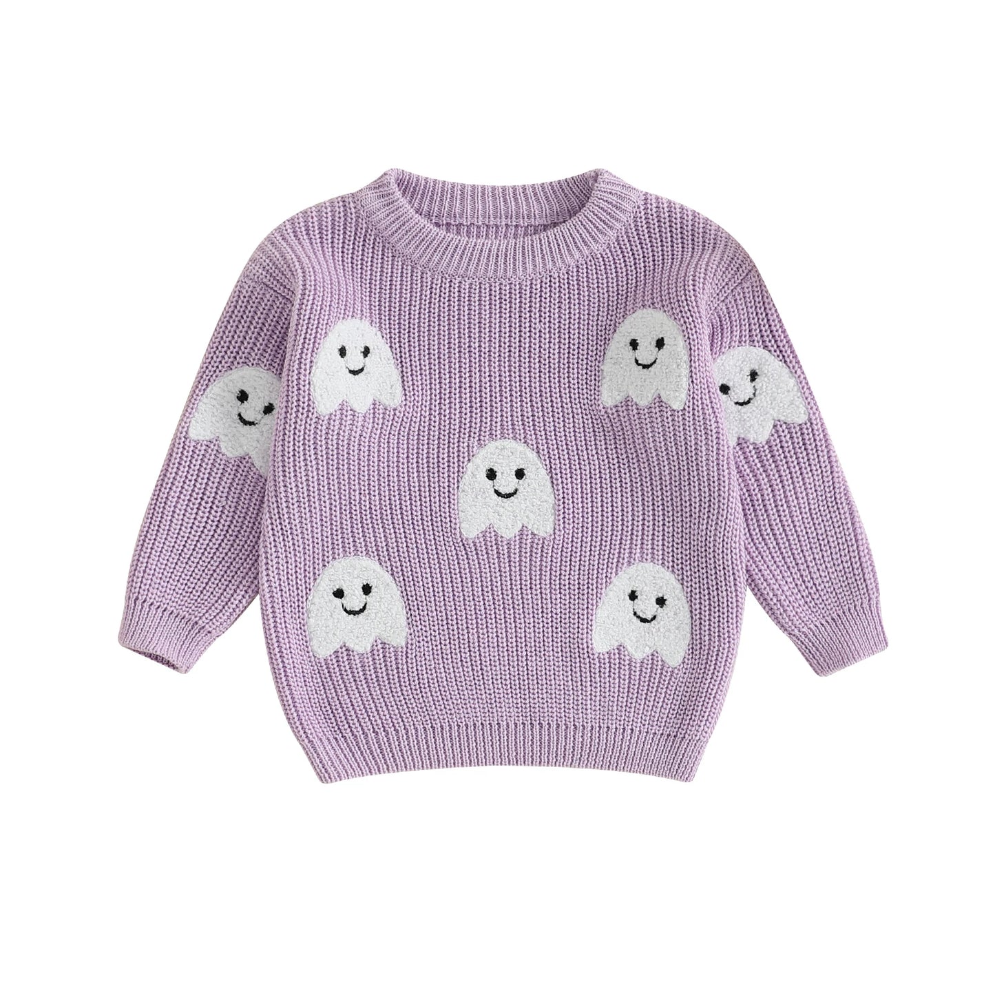 Kids Halloween Knit Sweater with Ghost Embroidery (0-4Y)
