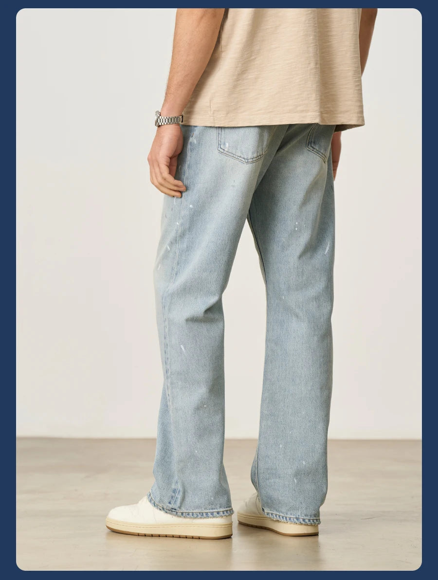 Men's High Standard Loose Relaxed 13.8oz 100% Cotton Ripped Denim Jeans - Plus Size