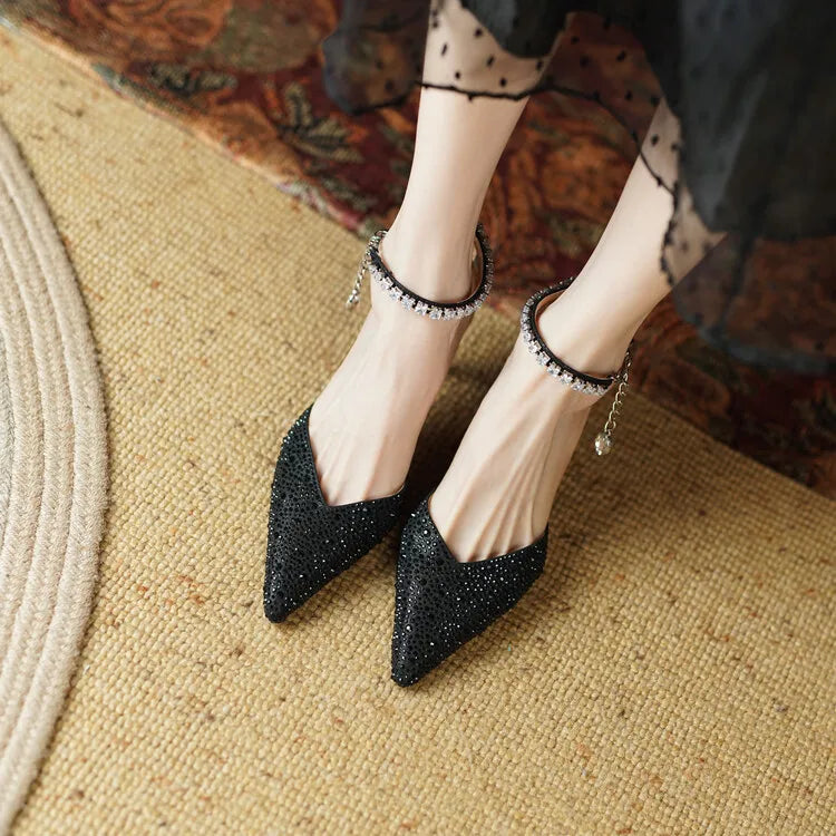 Women's Pointed Toe Rhinestone Wedding Sandals - Bowknot Pendant Pumps