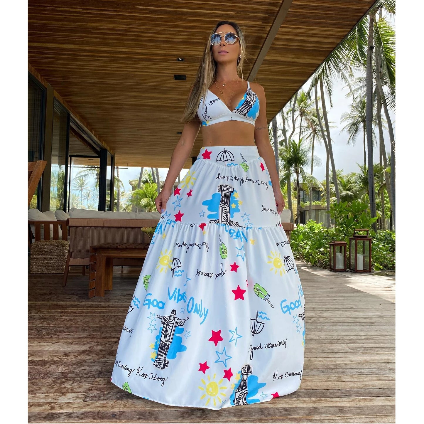 Women's Two-piece Skirt Set - Strap Tube Top and Chic Beach Skirt