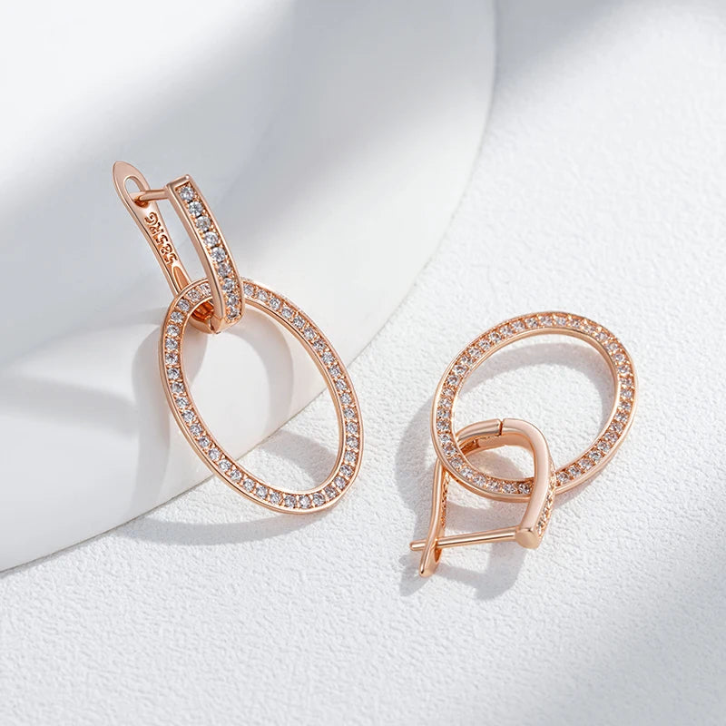 Women Natural Zircon Big Drop Earring  585 Rose Gold Colour