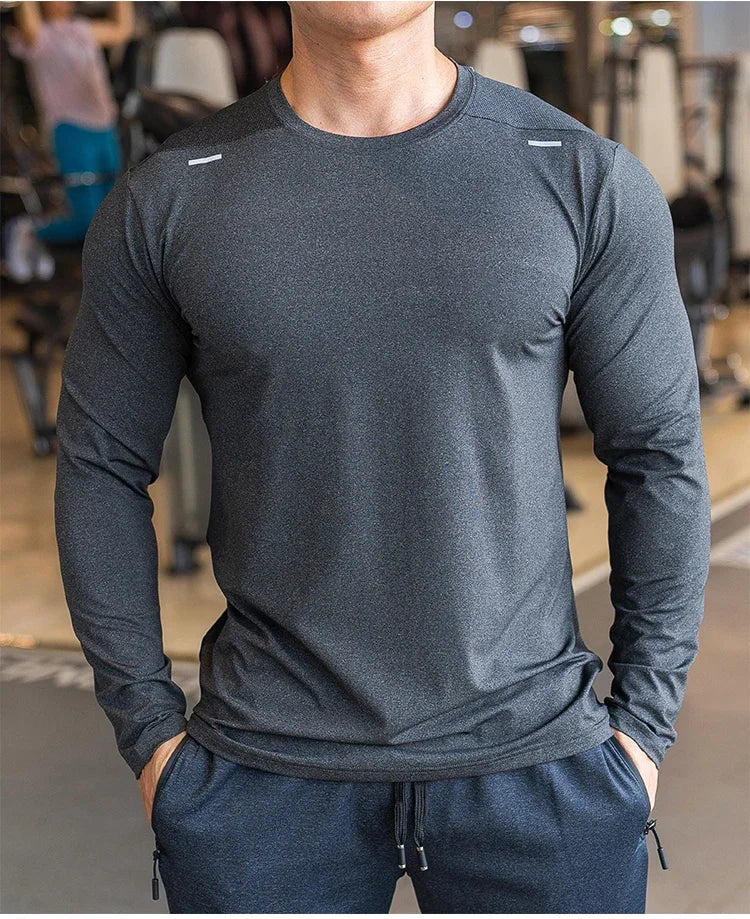 Men's Sports Fitness Long Sleeve Outdoor Badminton Quick Dry Training Casual Thin Running Top Bodybuilding Sportswear T-Shirt
