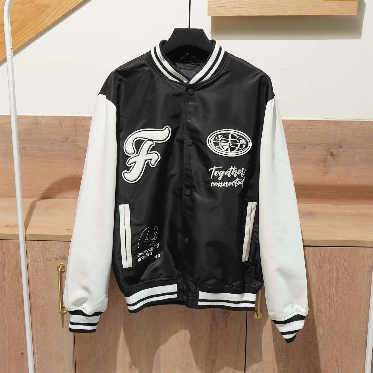 Men's Bomber Jacket - Embroidered Patchwork Baseball Style