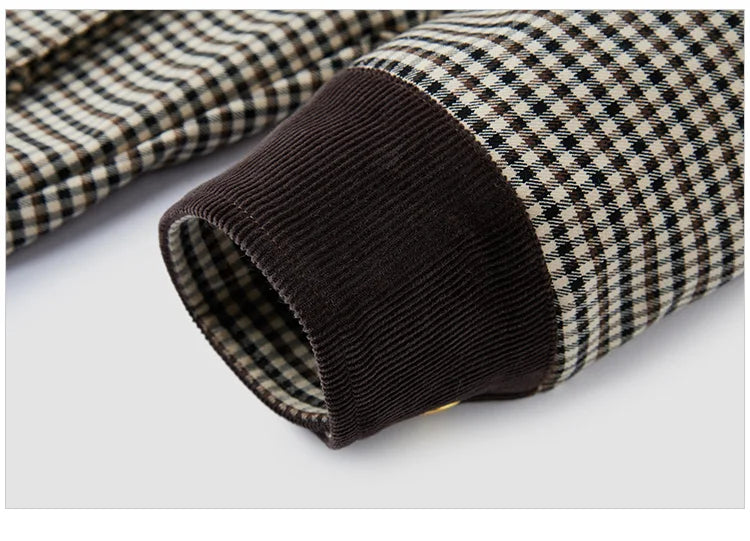 Women's Cropped Plaid Jacket - Turn Collar Loose Fit Autumn Fashion Coat