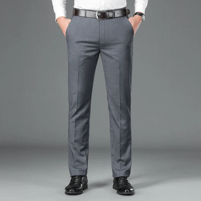 Men's Smart Casual Suit Trousers - Classic Straight Solid Colour Dress Pants for Spring Summer