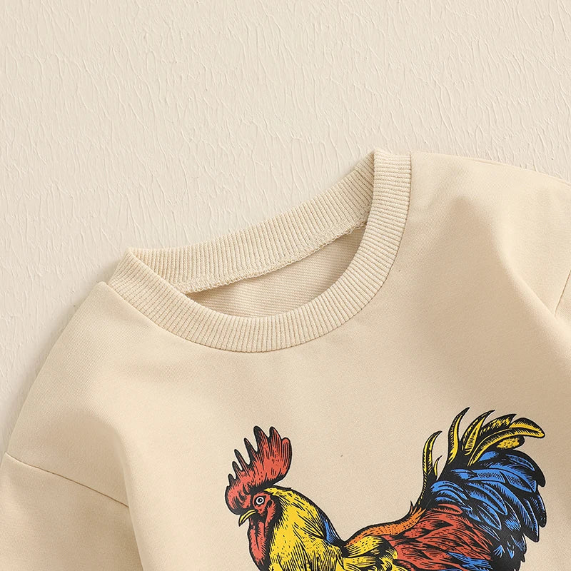 Baby Boys Western Rooster Print Romper - Spring Long Sleeve Crew Neck Jumpsuit (0-18M)