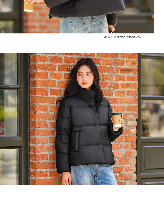 Down Jacket Women Three-Proof Solid Color Stand-Up Collar Loose Simple Winter Versatile Goose Warm