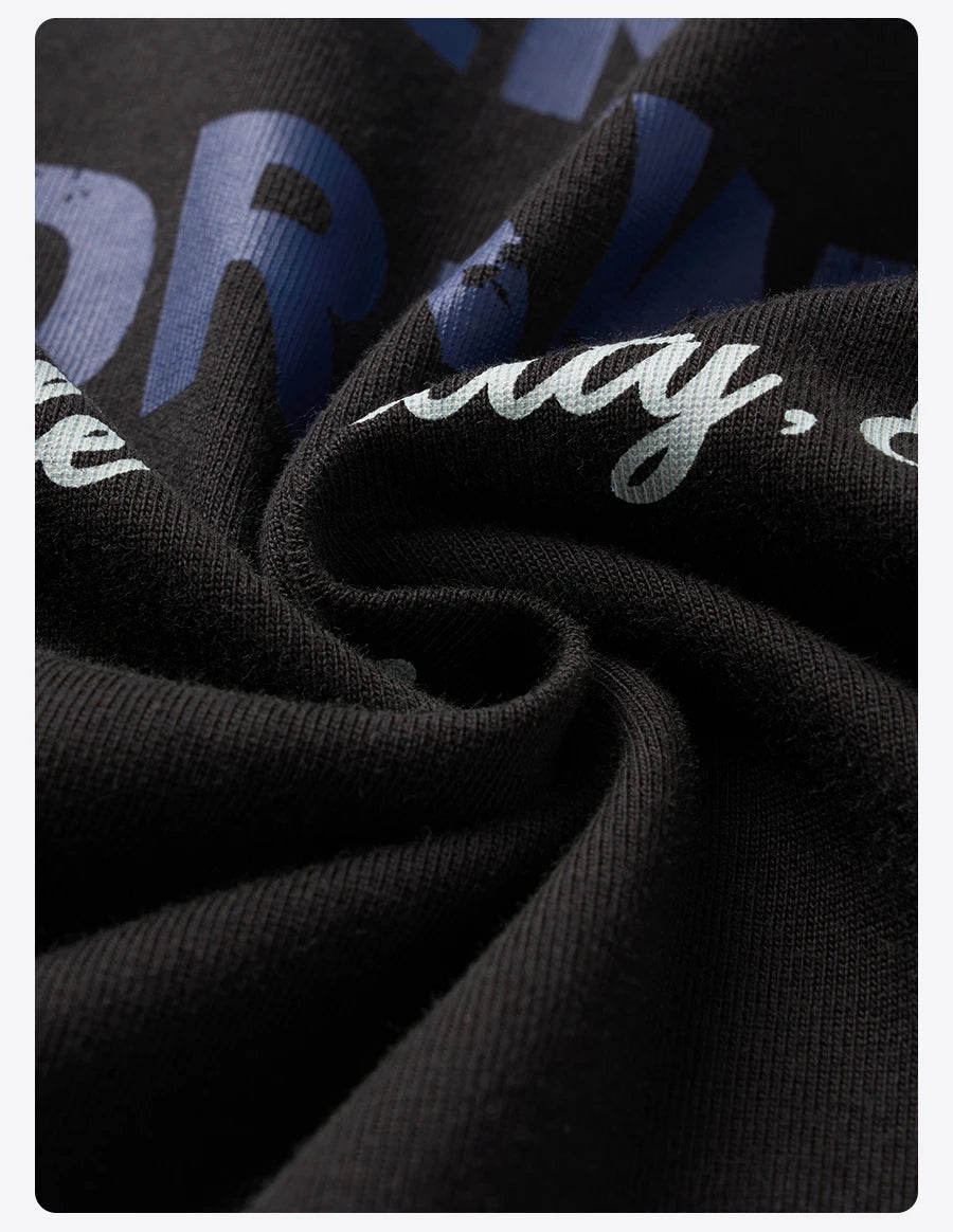 Men's Premium Cotton Vintage Letter Print T-Shirt - Washed Finish Plus Size