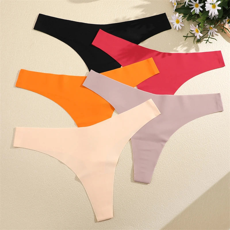 3PCS Women Ice Silk Seamless Underpants Panties, V-Waist Sport Thongs Low Rise 10 Solid Colours Breathable G-string