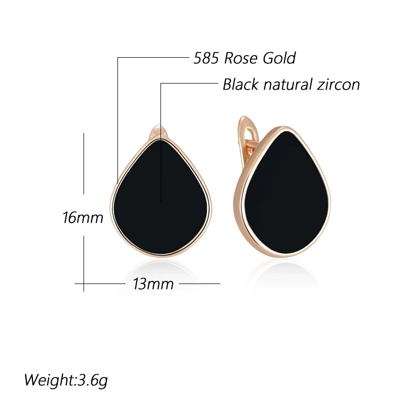 Women's 585 Rose Gold Colour Geometry Black Stone Dangle Earrings