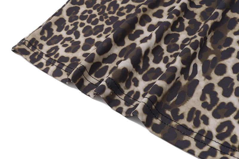 Women's Halter Lace Up Leopard Print Top - Long Sleeve Cut Out Cropped Streetwear