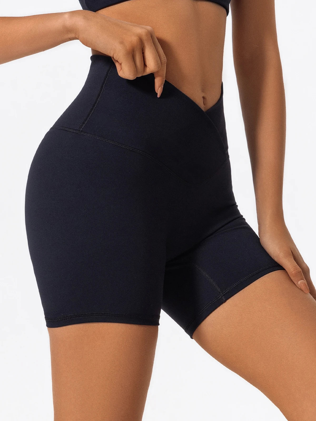 Cross Waist Gym Shorts - High Waist Breathable Cycling Yoga Shorts