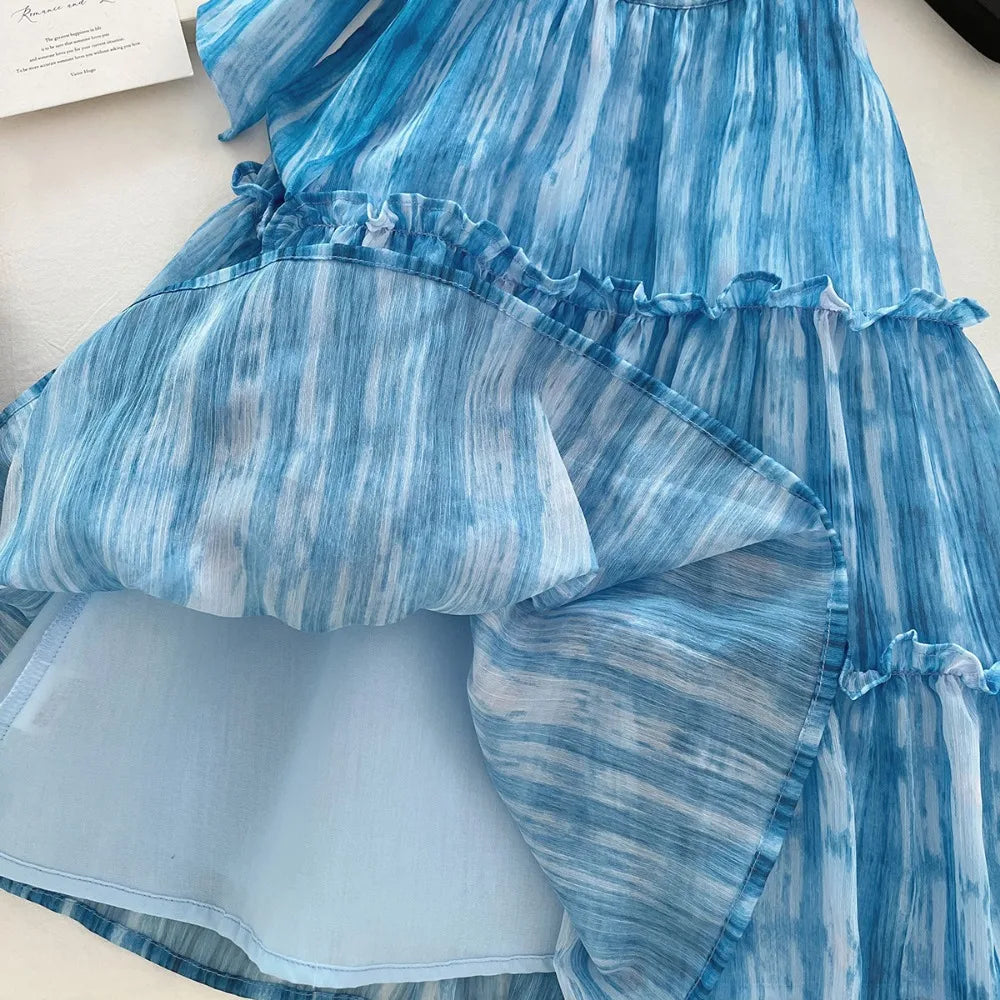 Girl's Summer Casual Round Neck Sleeveless 3D Bow Pleated A-line Dress 4-7 Years Old