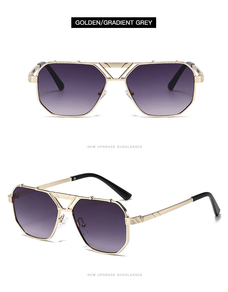 Unisex 1/2pcs Vintage Metal Double Bridges Square Sunglasses UV400