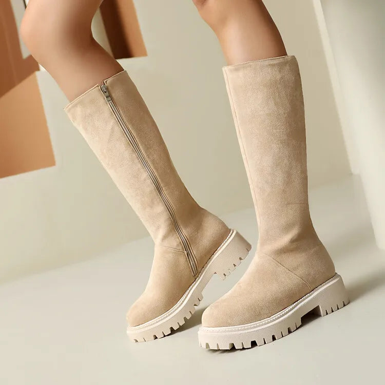 Faux Suede Ankle Boots - 5cm Flat Heel with Belt Buckle Detail