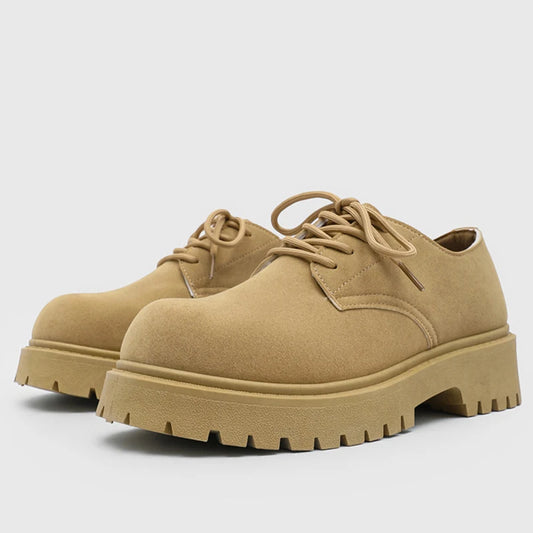 Men's Platform Suede Leather  Lace-up Casual British Shoes