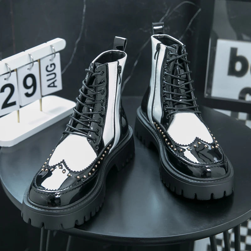 Platform Leather Boots - Men's Motorcycle Style Thick Sole Dress Sneakers