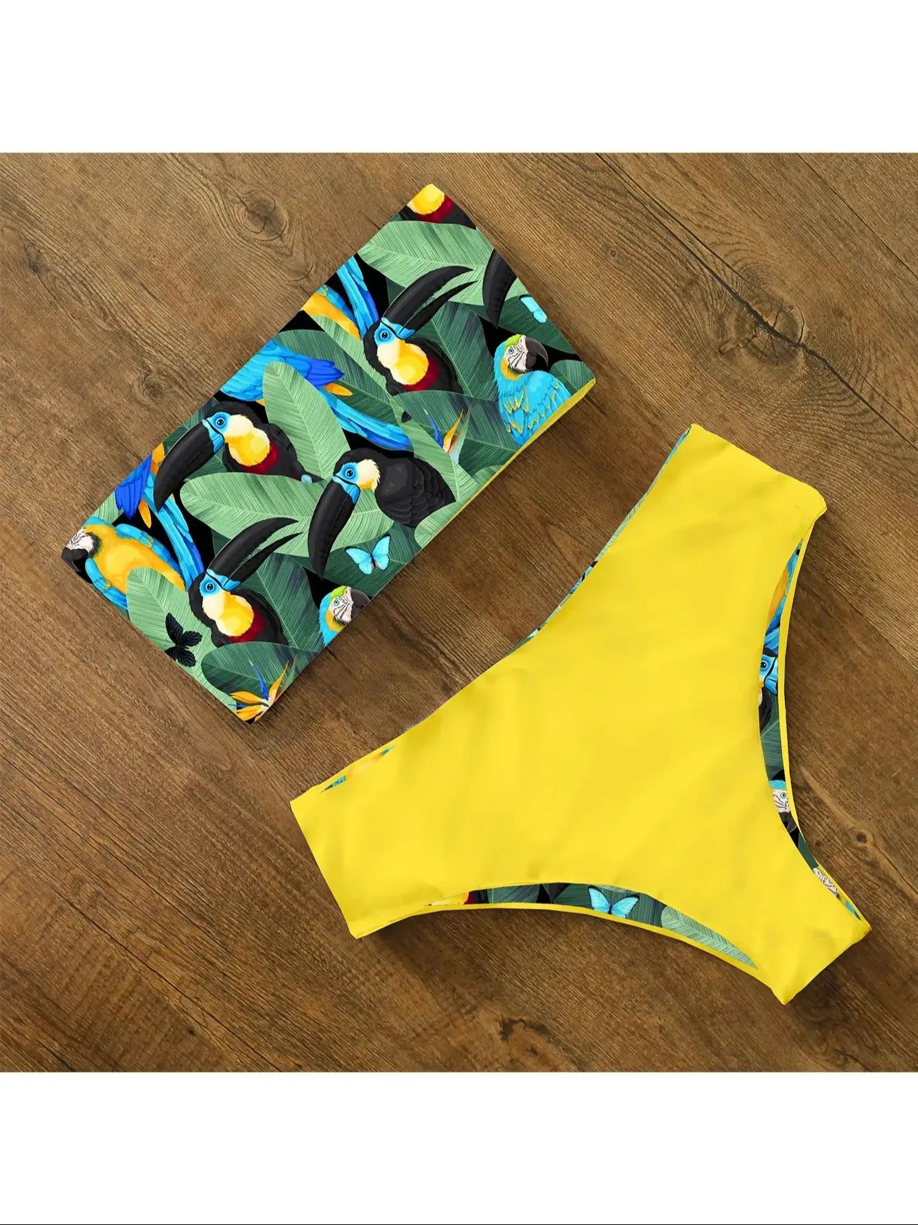 High Waist Bikini Set - Cross Back Bandeau Swimsuit with Print
